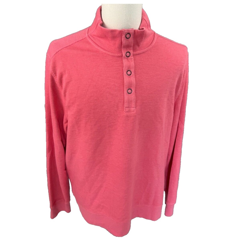 Charleston Threads Mens XL Quarter Snap Pullover Coral Pink Mock Neck Sweatshirt